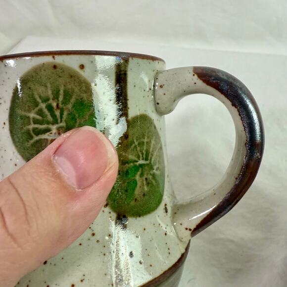 VTG Abstract MCM Set 2 Ceramic Floral Footed Mugs Coffee Cups Blue Green READ - Picture 6 of 9